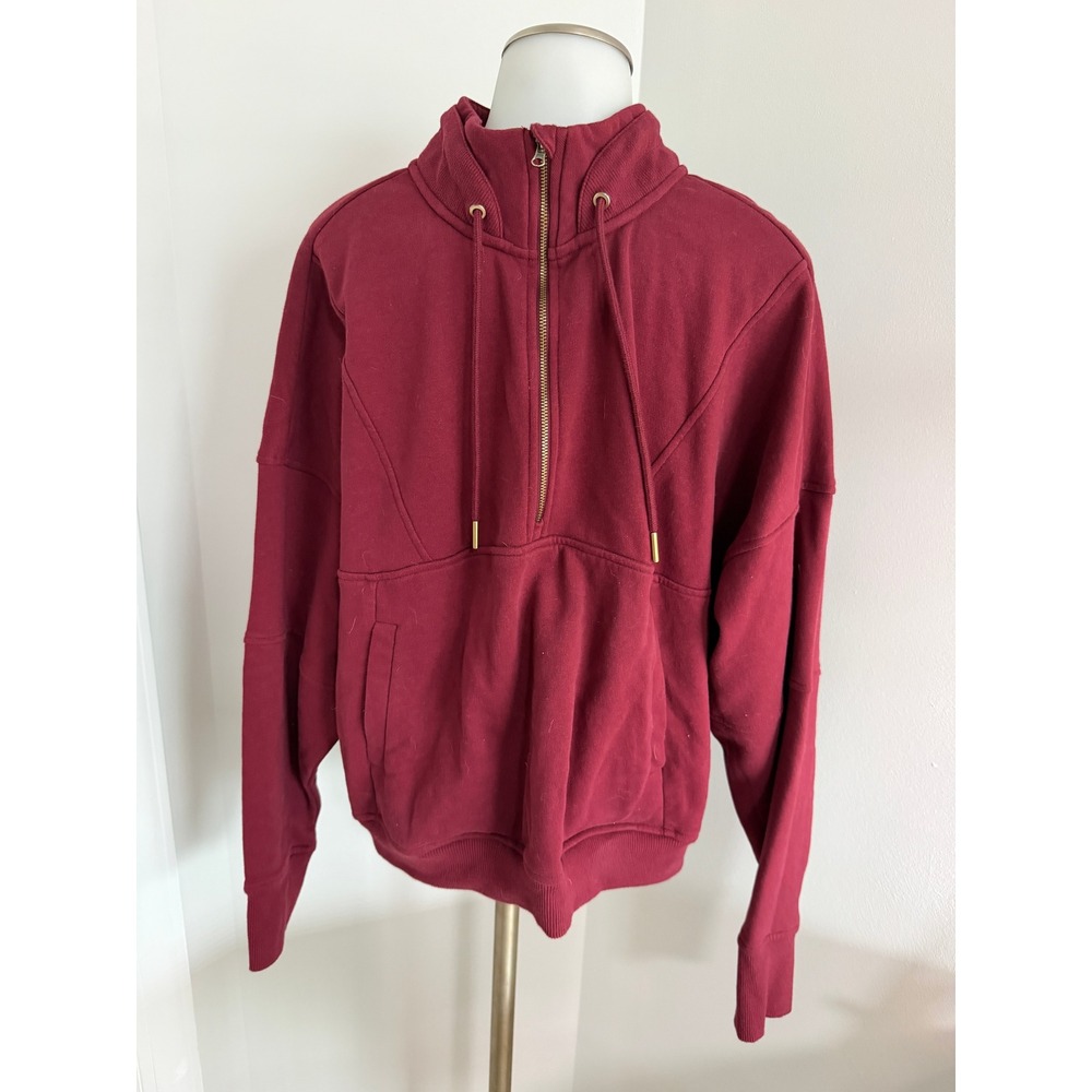 Avia Womens Burgundy Quarter Zip Pullover Sweatshirt XL Thumbholes